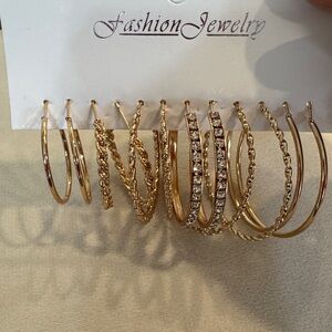 Fashion Jewelry Gold and Crystal Hoop 6  Earring Set